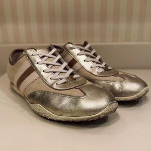 Michael Kors Gold Leather And Canvas Sneakers Size 9.5